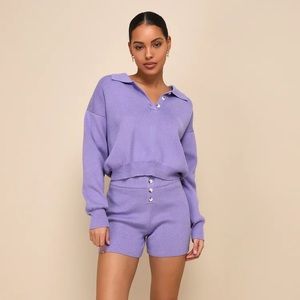 Relaxed Mindset Lavender Collared Sweater Top